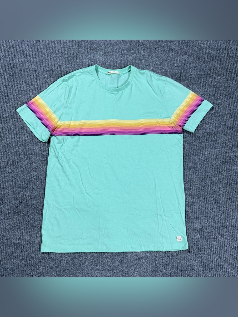 Marine Layer T-Shirt Mens L Mint Green Sunset Rainbow Chest Stripe Cotton Modal